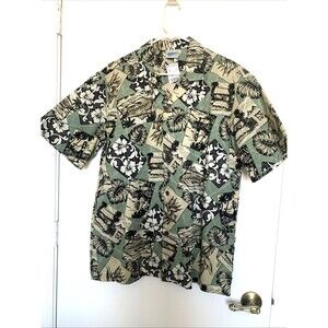 Royal Creations Hawaiian Shirt Mens XL Green Yellow Aloha Dancing Girls Cotton